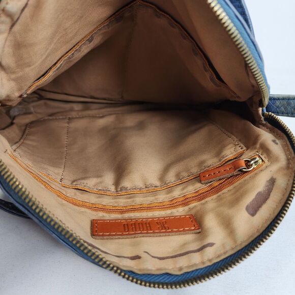 Hobo International Blue Distressed Leather Crossbody Purse Dome Top Zip Bag - Picture 12 of 16